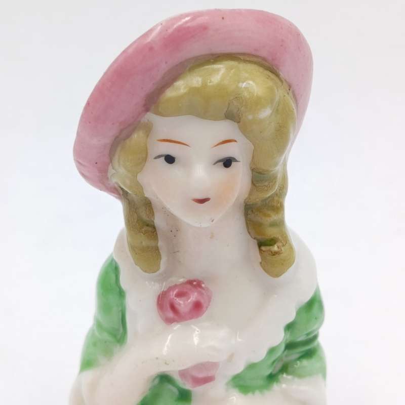 Antique Porcelain Lady Pin Cushion Top Half doll