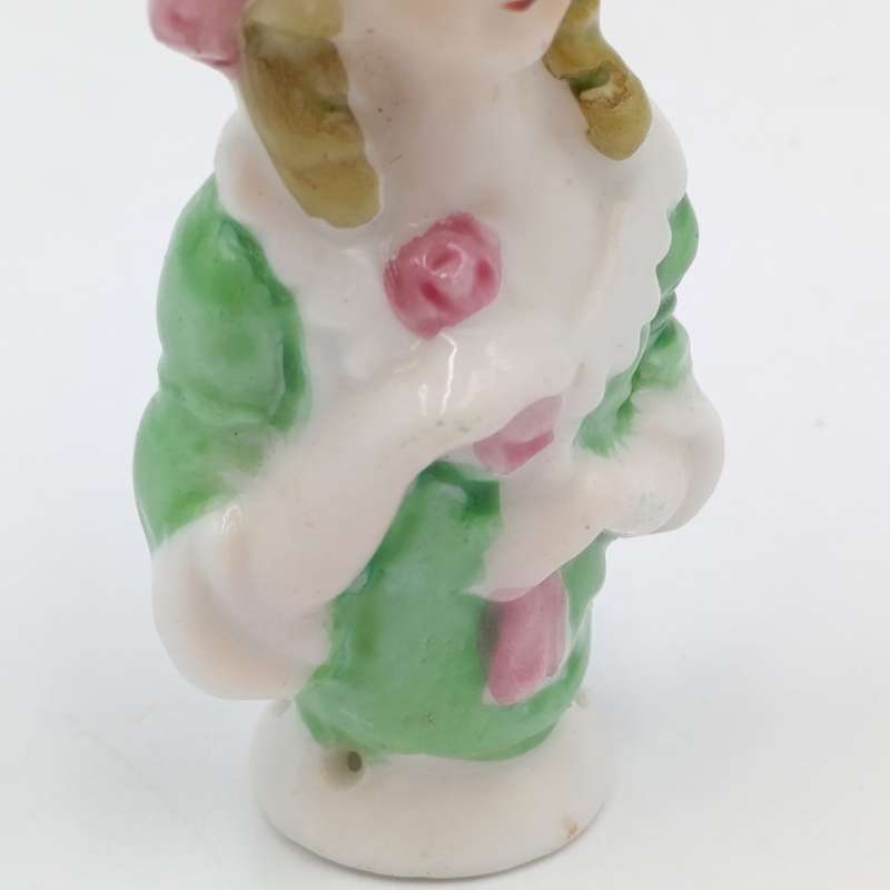 Antique Porcelain Lady Pin Cushion Top Half doll