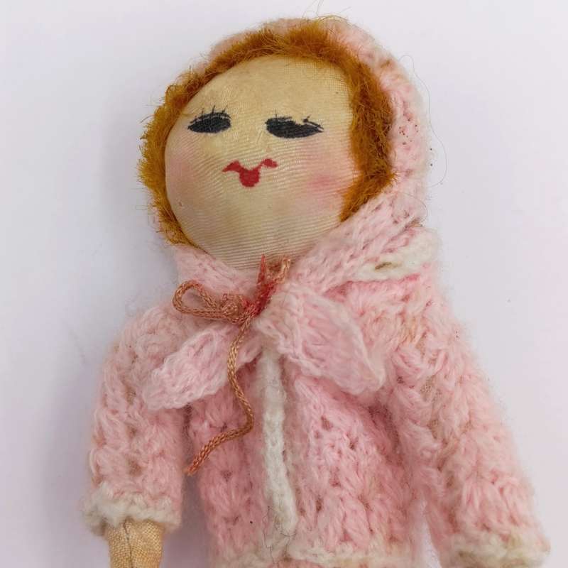 Vintage Japan Crochet Knitted doll, handmade miniature Dollhouse doll