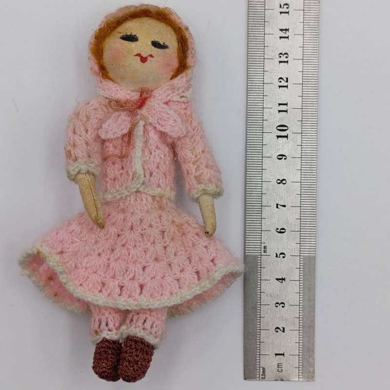 Vintage Japan Crochet Knitted doll, handmade miniature Dollhouse doll