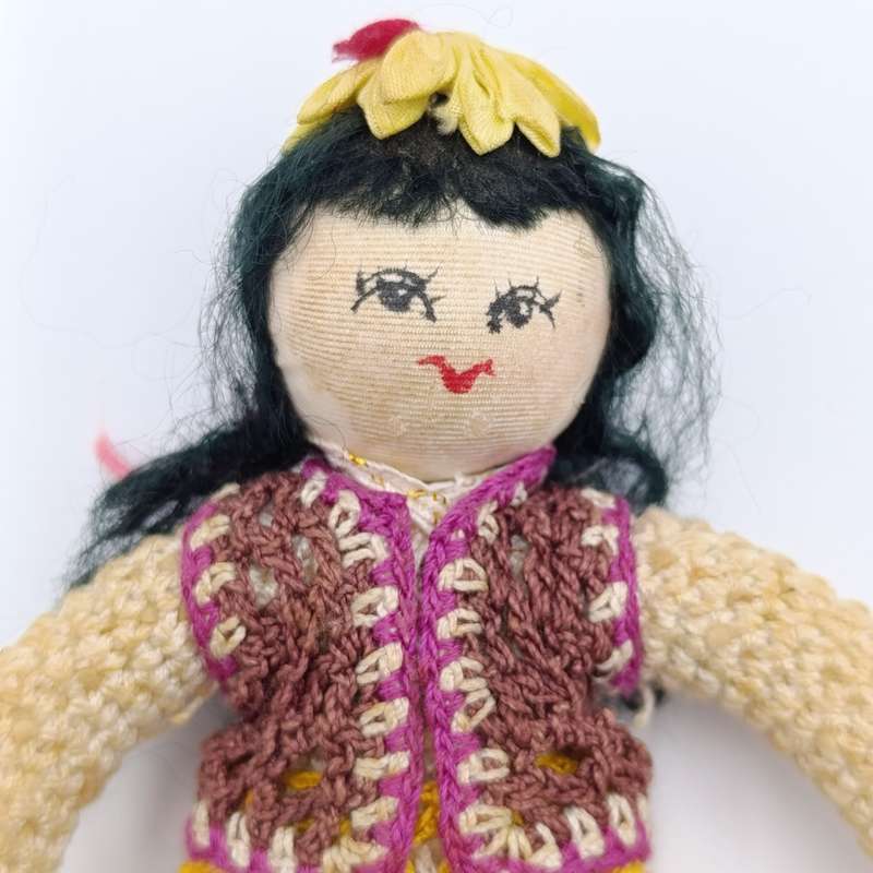 Vintage Japan Crochet Knitted doll, handmade miniature Dollhouse doll