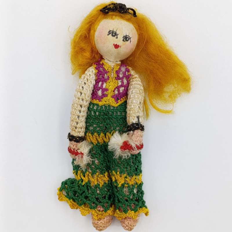 Vintage Japan Crochet Knitted doll, handmade Dollhouse doll