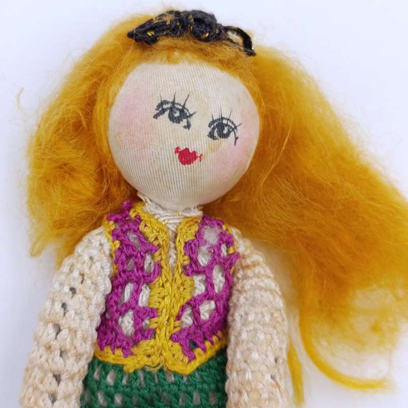 Vintage Japan Crochet Knitted doll, handmade Dollhouse doll
