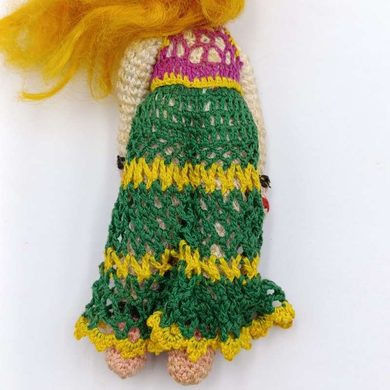 Vintage Japan Crochet Knitted doll, handmade Dollhouse doll