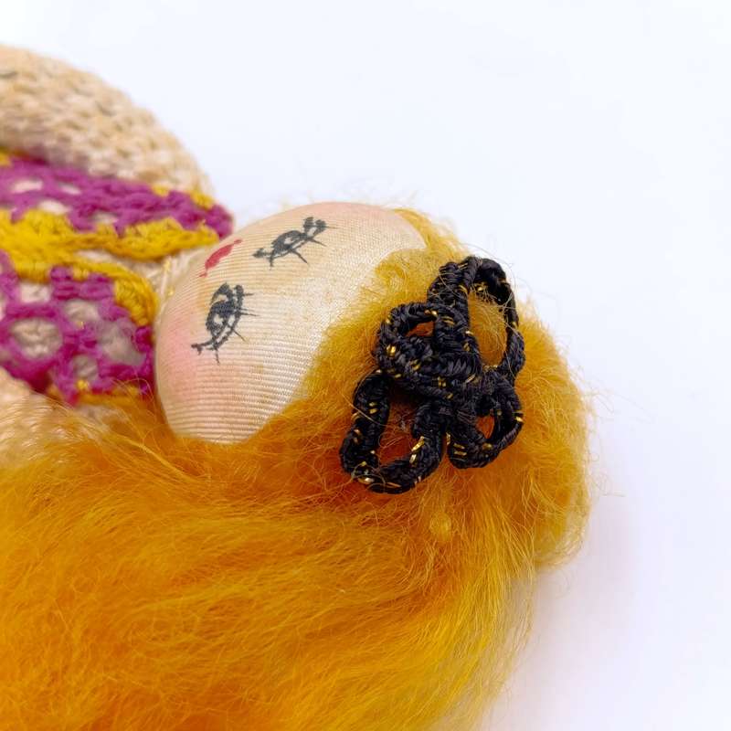 Vintage Japan Crochet Knitted doll, handmade Dollhouse doll