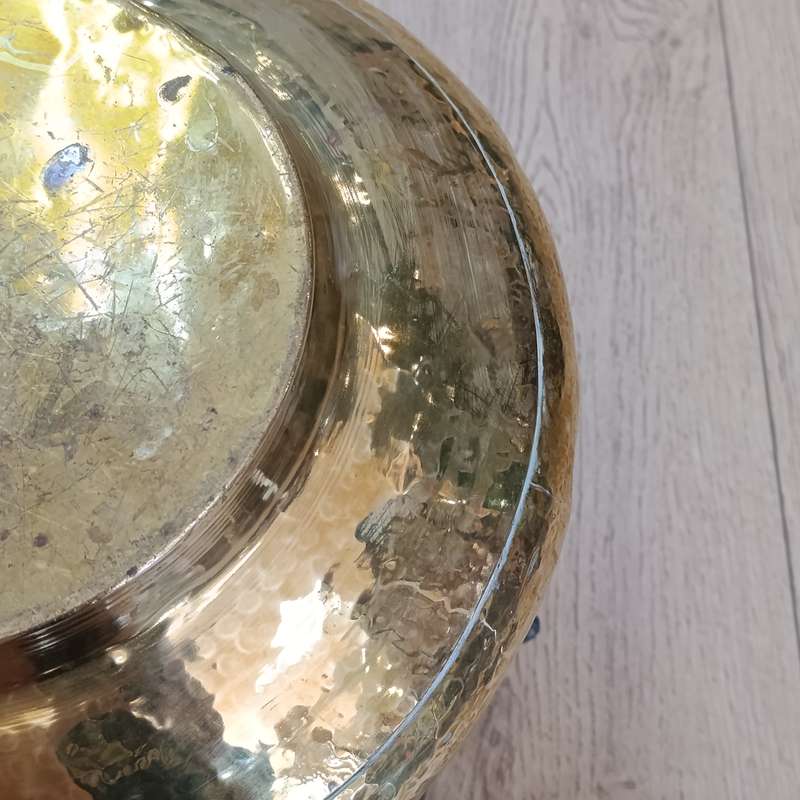 Antique hammered brass cauldron / pot with cast iron handle