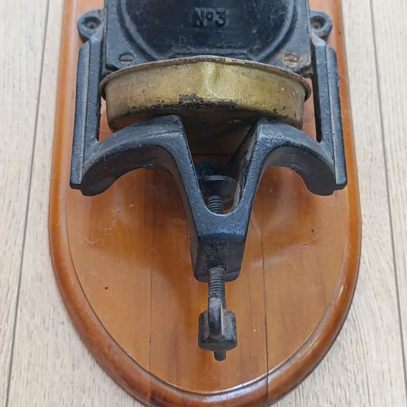 Antique Beatrice No.3 coffee grinder with tin bowl - mounted on wall plaque