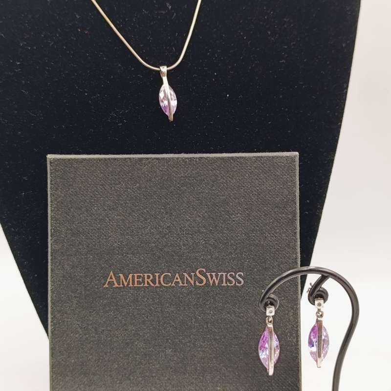 Sterling silver Iolite / Amerthyst choker necklace and earing set