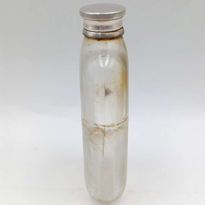 Antique Walker and Hall silverplated glass hipflask with leather cladding