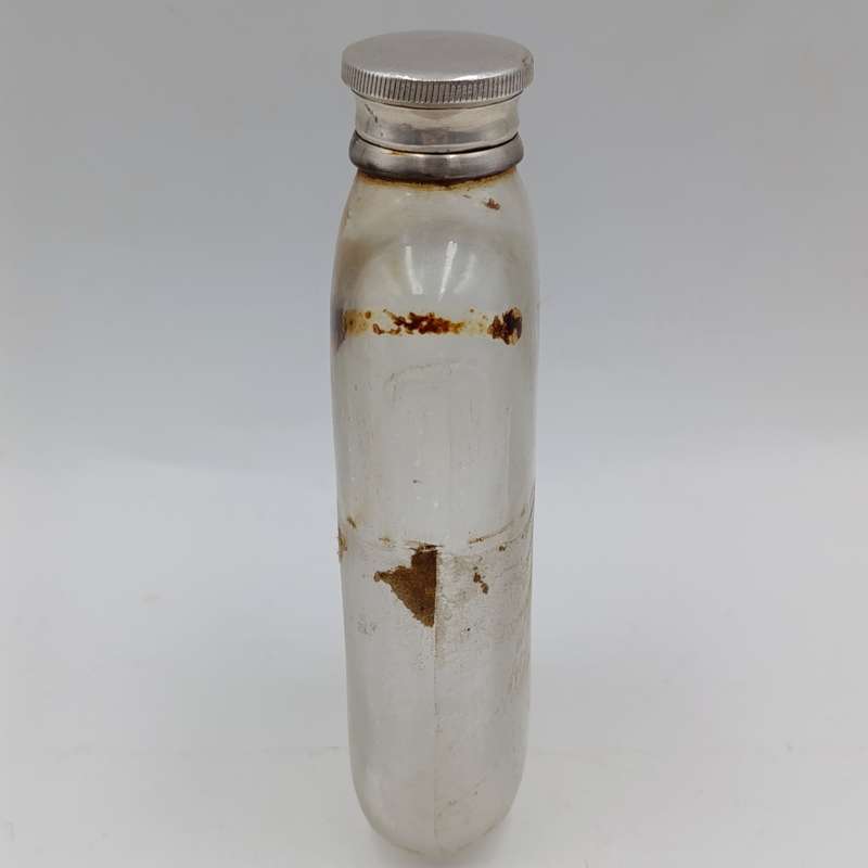 Antique Walker and Hall silverplated glass hipflask with leather cladding