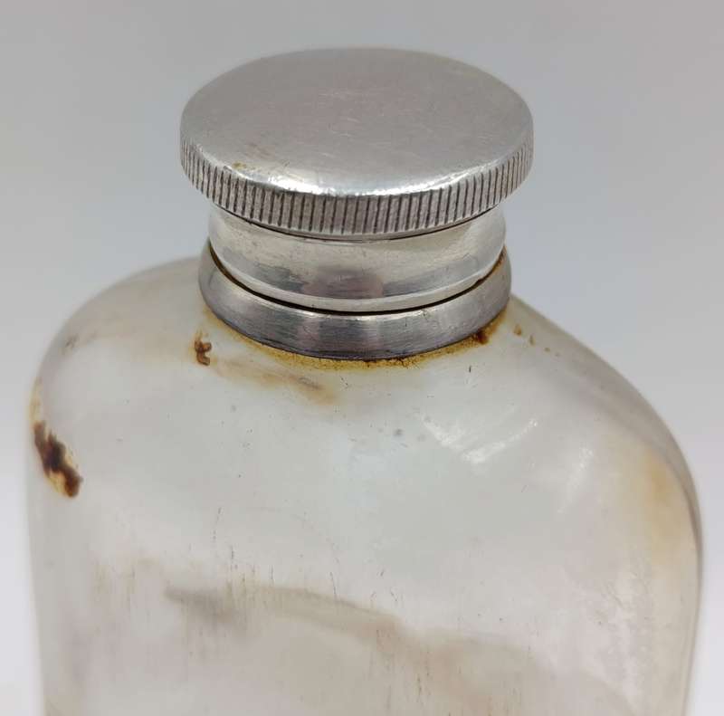 Antique Walker and Hall silverplated glass hipflask with leather cladding