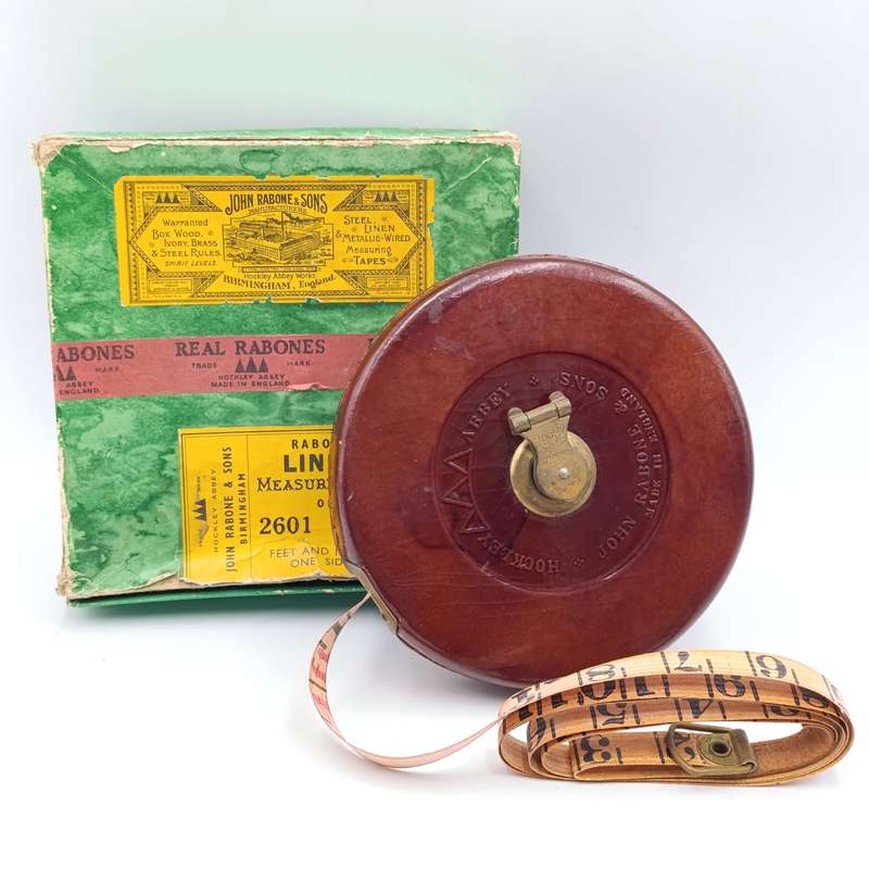 Antique John Rabone and Sons Linen measuring tape in original box