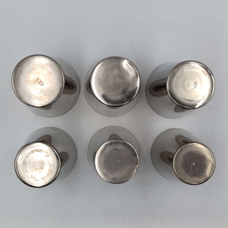 Set of 6 Antique stainless steel cups in original case