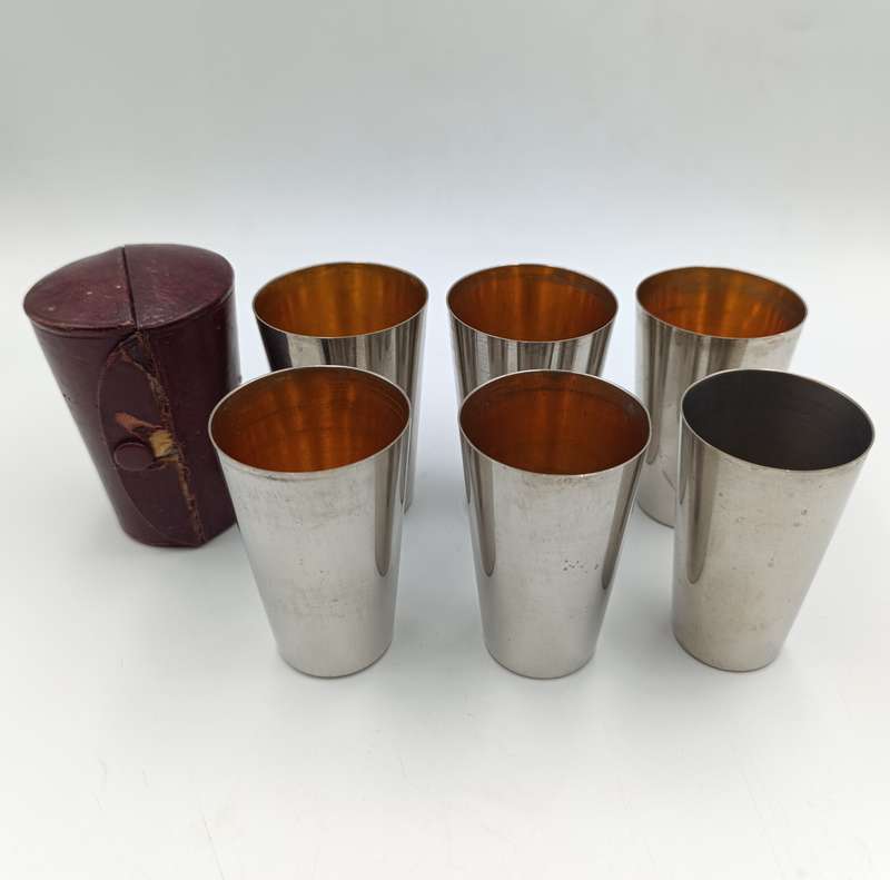 Set of 6 Antique stainless steel cups in original case