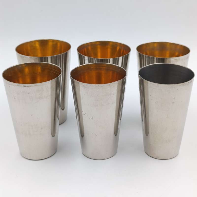 Set of 6 Antique stainless steel cups in original case
