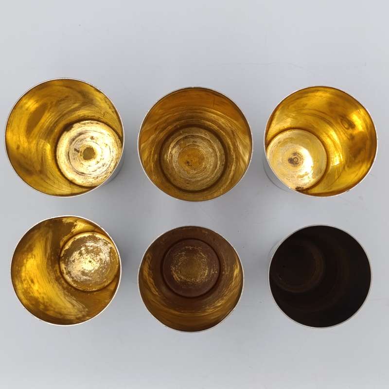 Set of 6 Antique stainless steel cups in original case