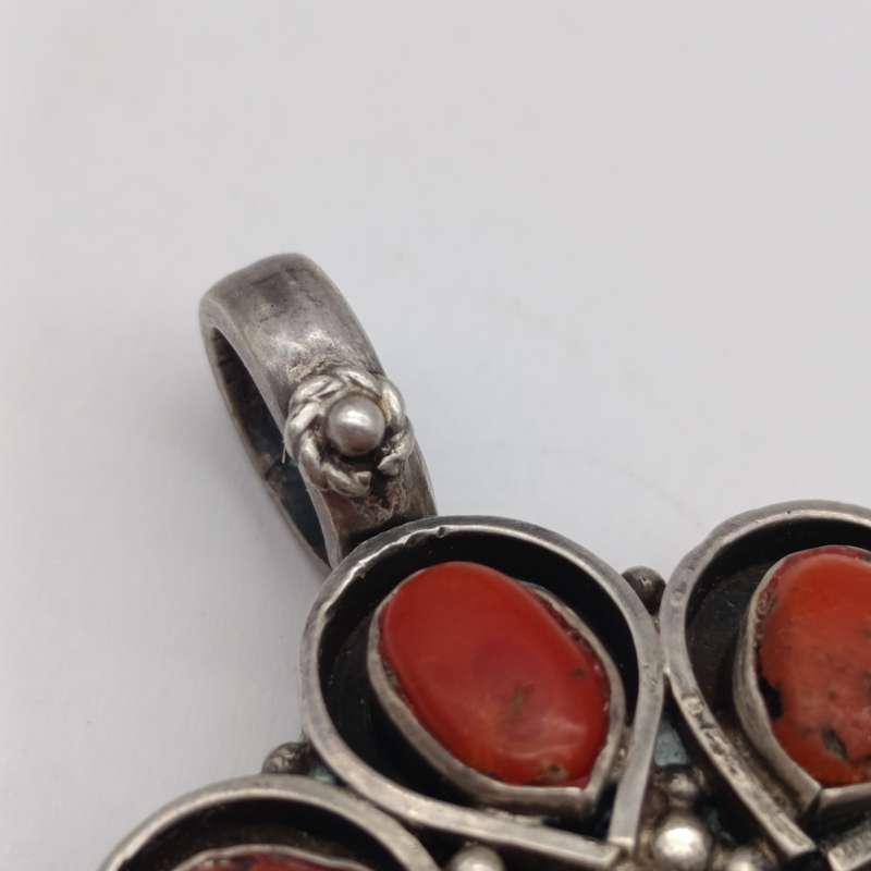 Sterling SIlver pendant with turquoise and red coral stone - weighs 29.1 grams