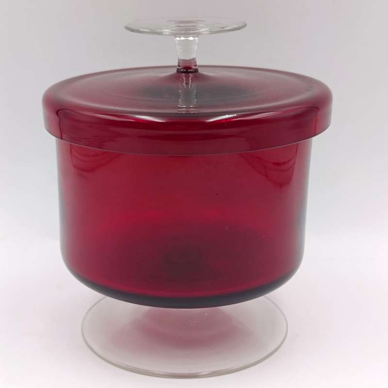 Vintage Garnet red glass trinket holder with lid