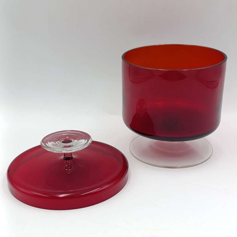 Vintage Garnet red glass trinket holder with lid