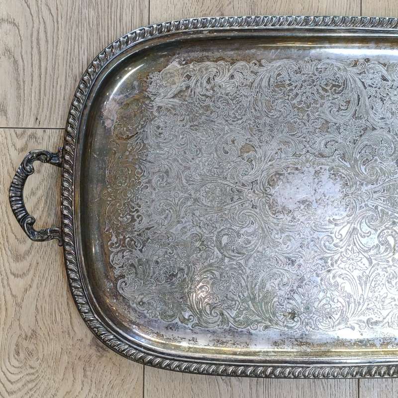 Antique silverplated 6-piece tea and coffee set on tray