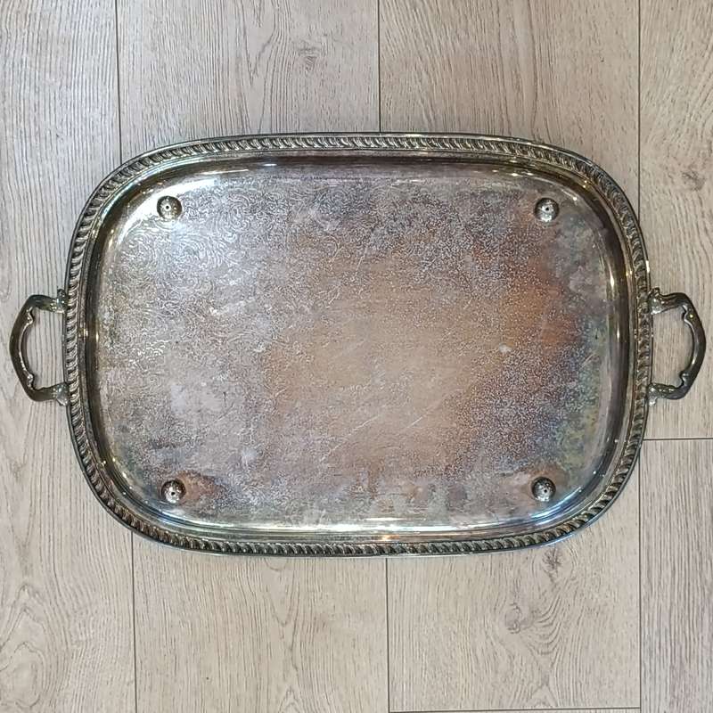 Antique silverplated 6-piece tea and coffee set on tray