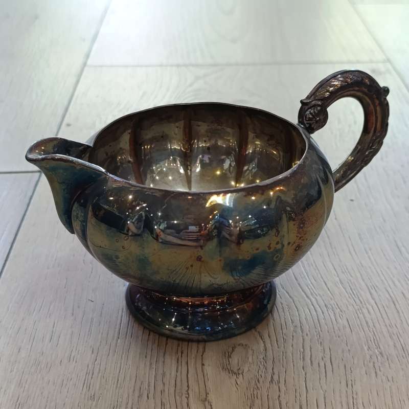 Antique silverplated 6-piece tea and coffee set on tray