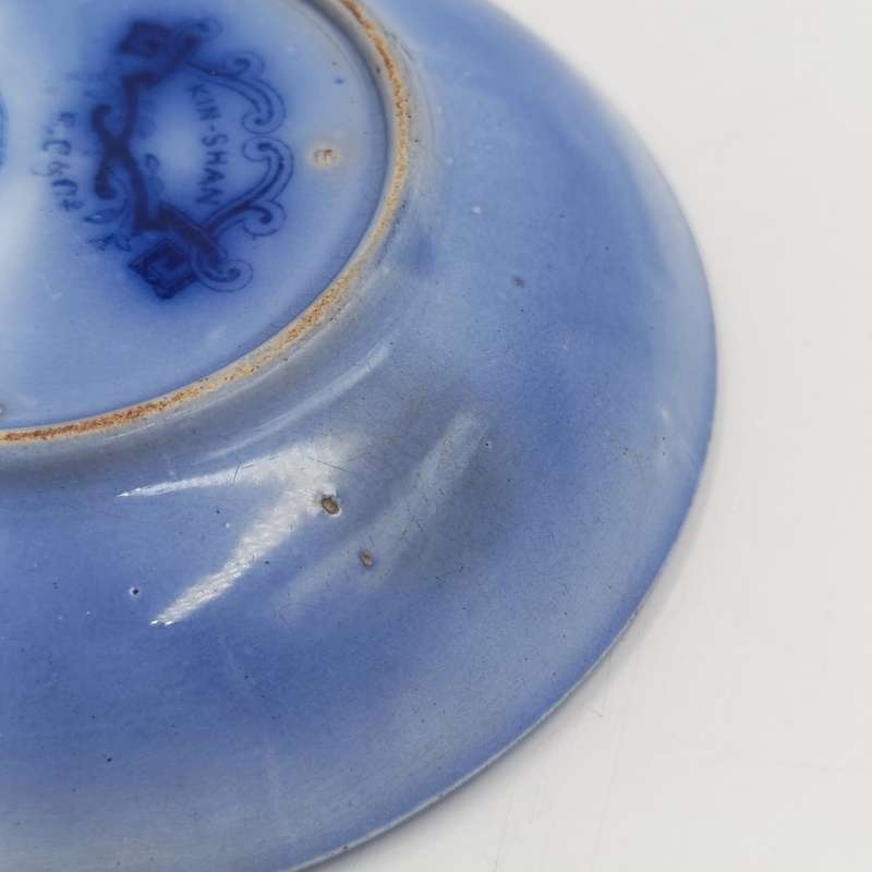 Antique Flow Blue Kin-Shan porcelain saucer by E.C and Co for Barry and Nephews