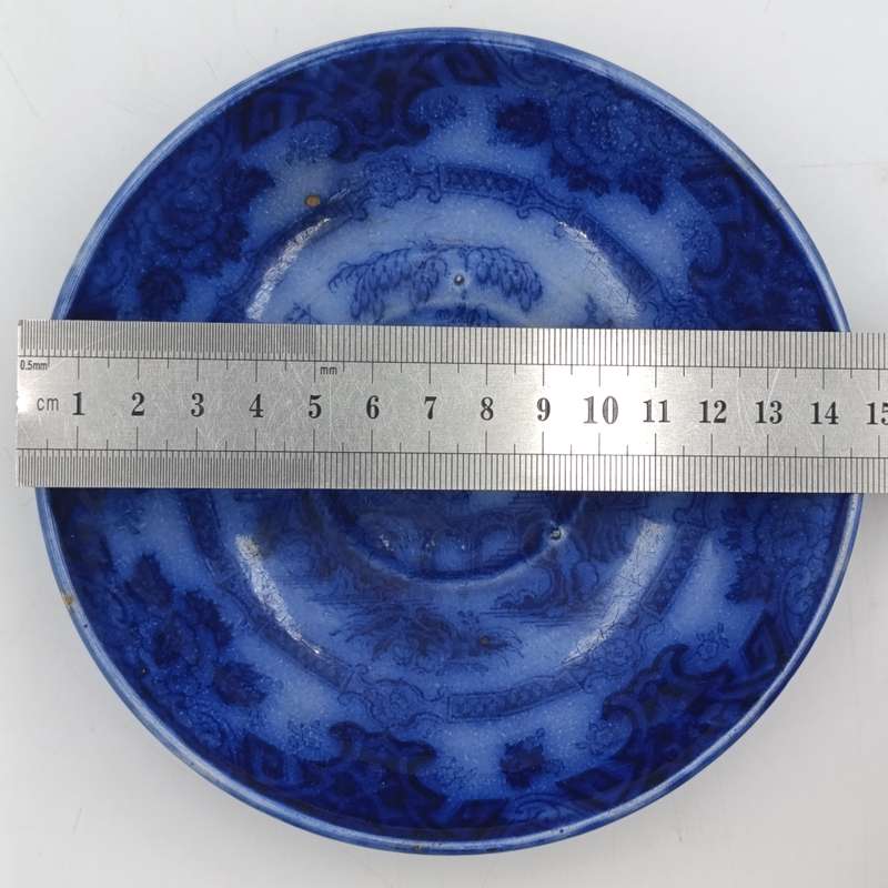 Antique Flow Blue Kin-Shan porcelain saucer by E.C and Co for Barry and Nephews