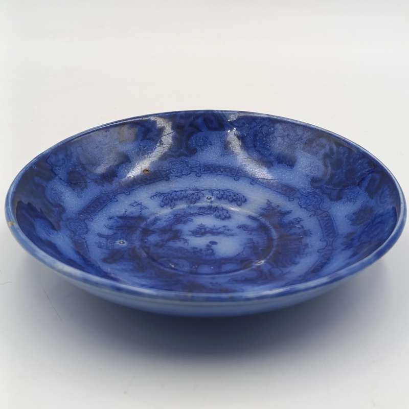 Antique Flow Blue Kin-Shan porcelain saucer by E.C and Co for Barry and Nephews