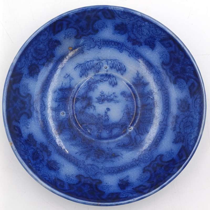 Antique Flow Blue Kin-Shan porcelain saucer by E.C and Co for Barry and Nephews