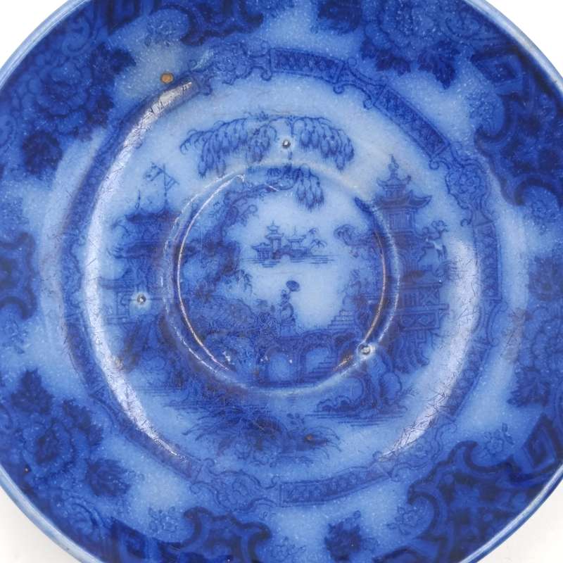 Antique Flow Blue Kin-Shan porcelain saucer by E.C and Co for Barry and Nephews