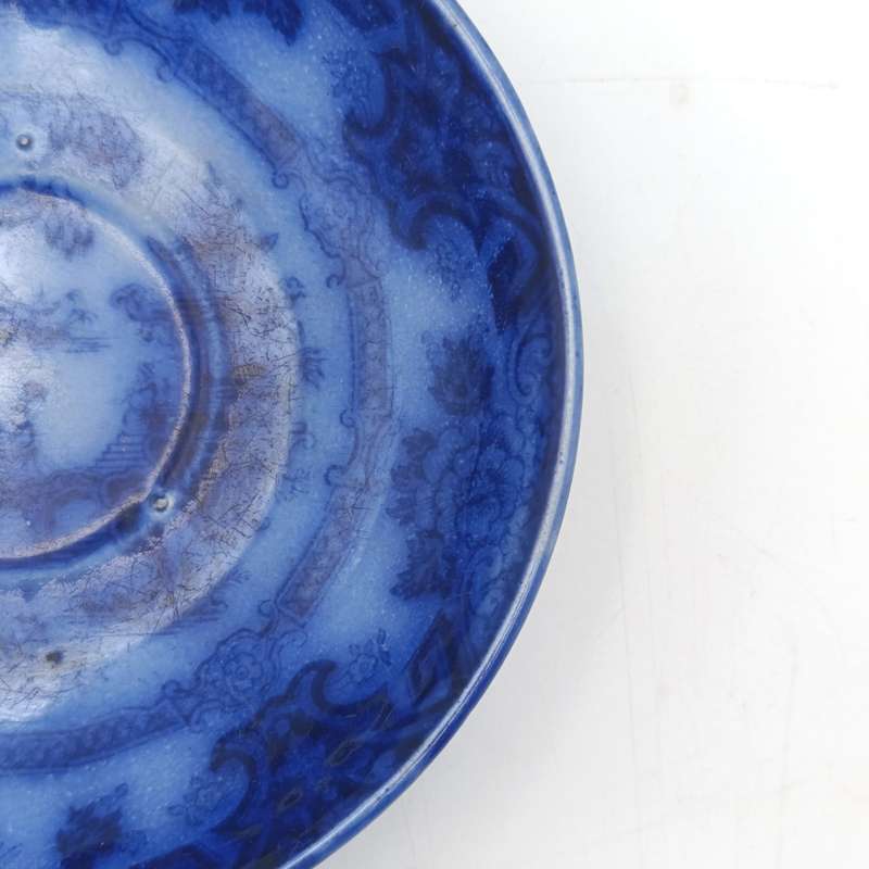 Antique Flow Blue Kin-Shan porcelain saucer by E.C and Co for Barry and Nephews