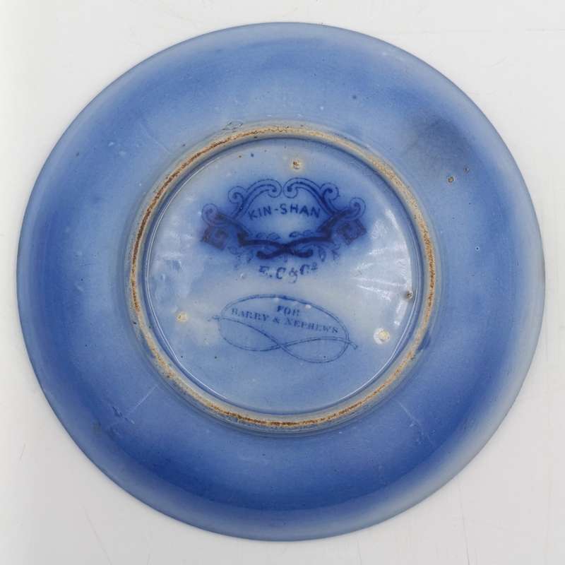 Antique Flow Blue Kin-Shan porcelain saucer by E.C and Co for Barry and Nephews