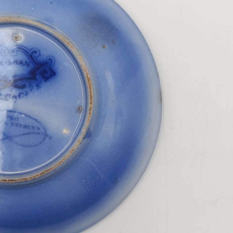 Antique Flow Blue Kin-Shan porcelain saucer by E.C and Co for Barry and Nephews