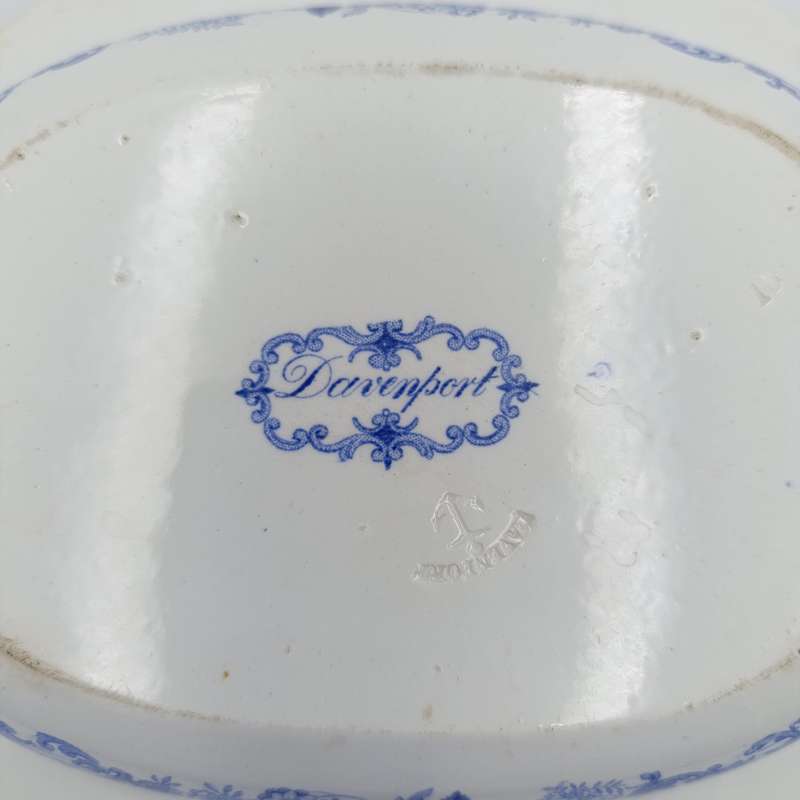 Antique Davenport blue and white porcelain serving oval bowl