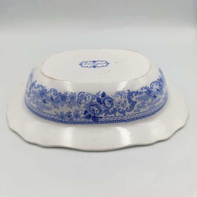 Antique Davenport blue and white porcelain serving oval bowl