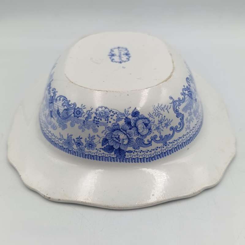 Antique Davenport blue and white porcelain serving oval bowl