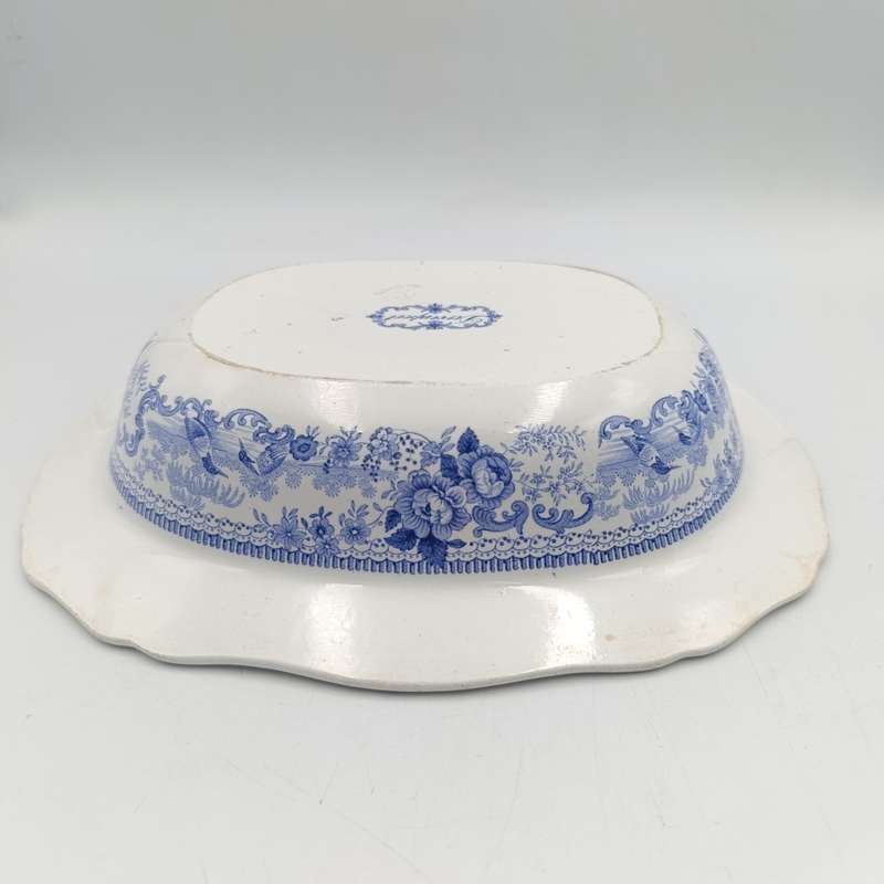Antique Davenport blue and white porcelain serving oval bowl
