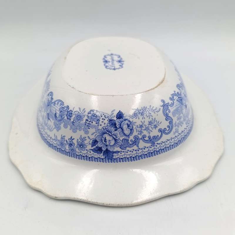 Antique Davenport blue and white porcelain serving oval bowl