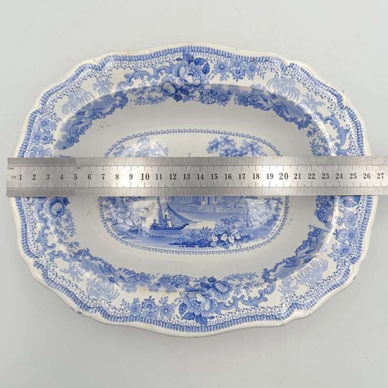 Antique Davenport blue and white porcelain serving oval bowl