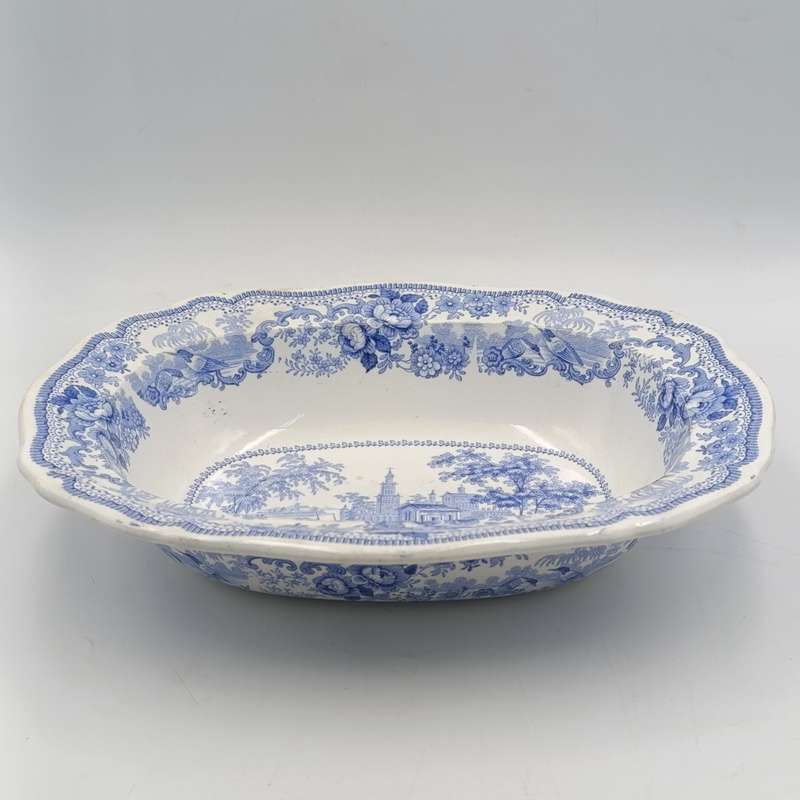 Antique Davenport blue and white porcelain serving oval bowl