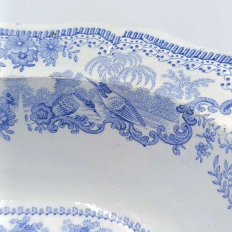 Antique Davenport blue and white porcelain serving oval bowl