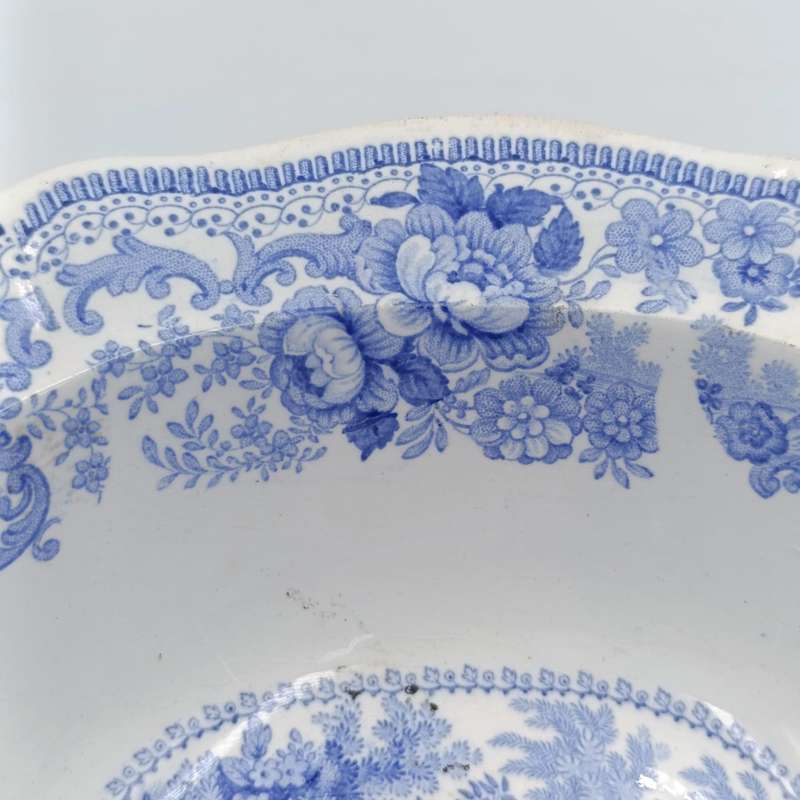 Antique Davenport blue and white porcelain serving oval bowl