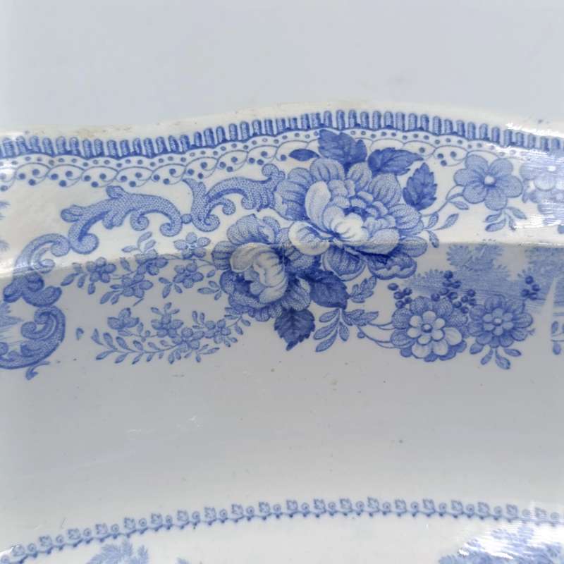 Antique Davenport blue and white porcelain serving oval bowl