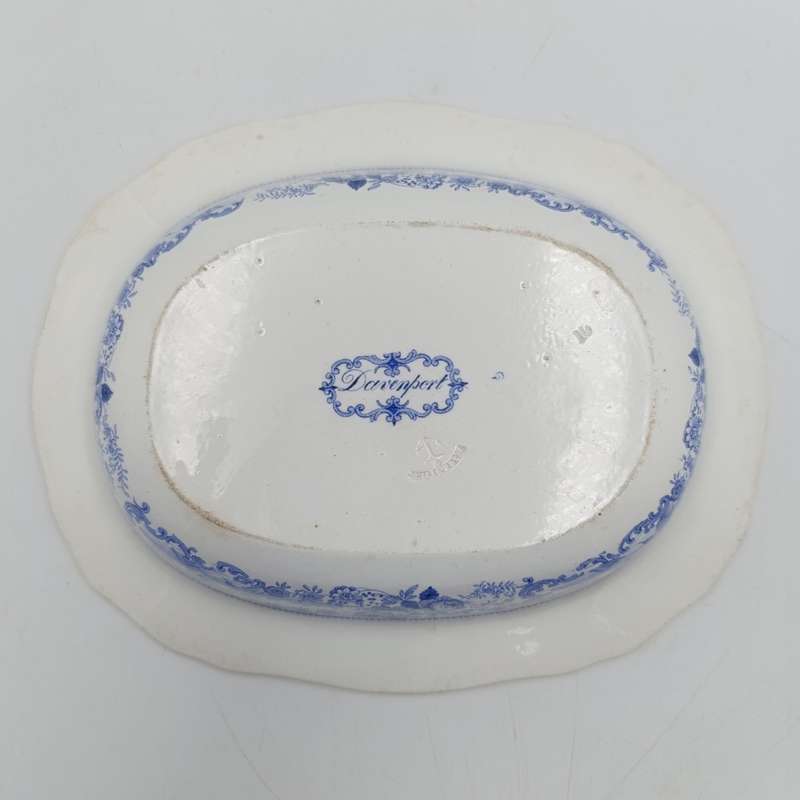 Antique Davenport blue and white porcelain serving oval bowl