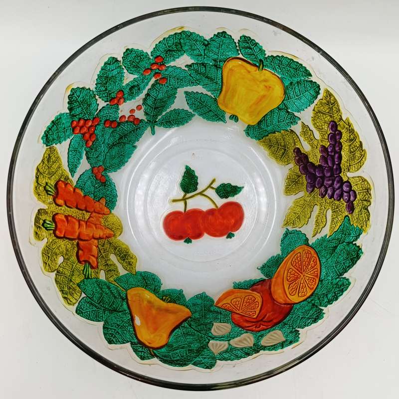Vintage handpainted glass fruit and vegetables bowl