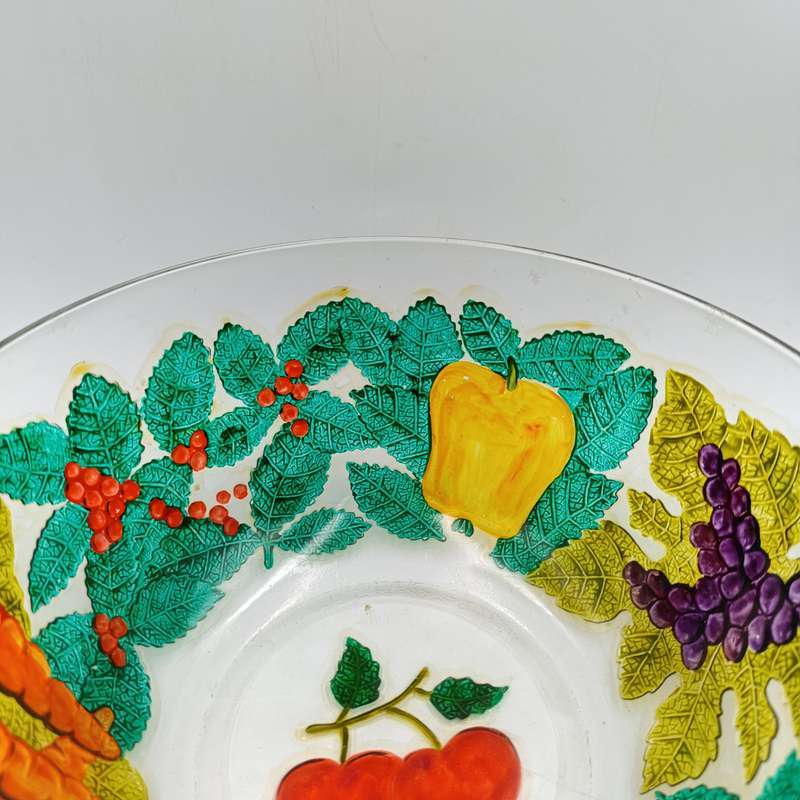 Vintage handpainted glass fruit and vegetables bowl