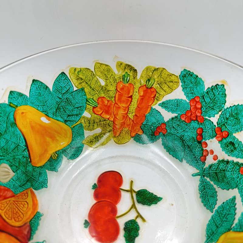 Vintage handpainted glass fruit and vegetables bowl