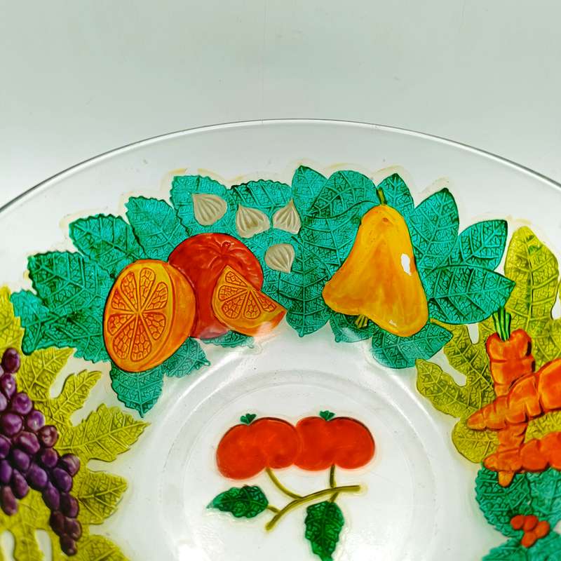 Vintage handpainted glass fruit and vegetables bowl
