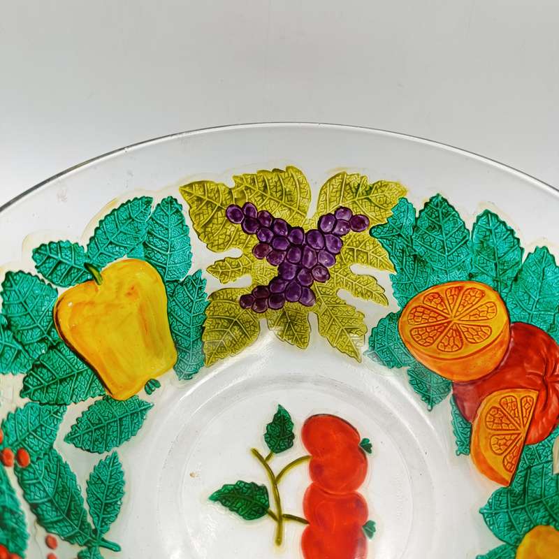 Vintage handpainted glass fruit and vegetables bowl